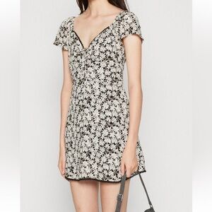 American Eagle Outfitters Black and Cream Floral Mini Dress